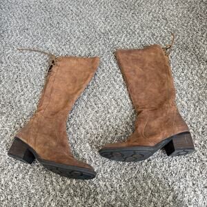 Born Women's Felicia Boot Size 9 M Tall Block Heel Brown Distressed Western Boho
